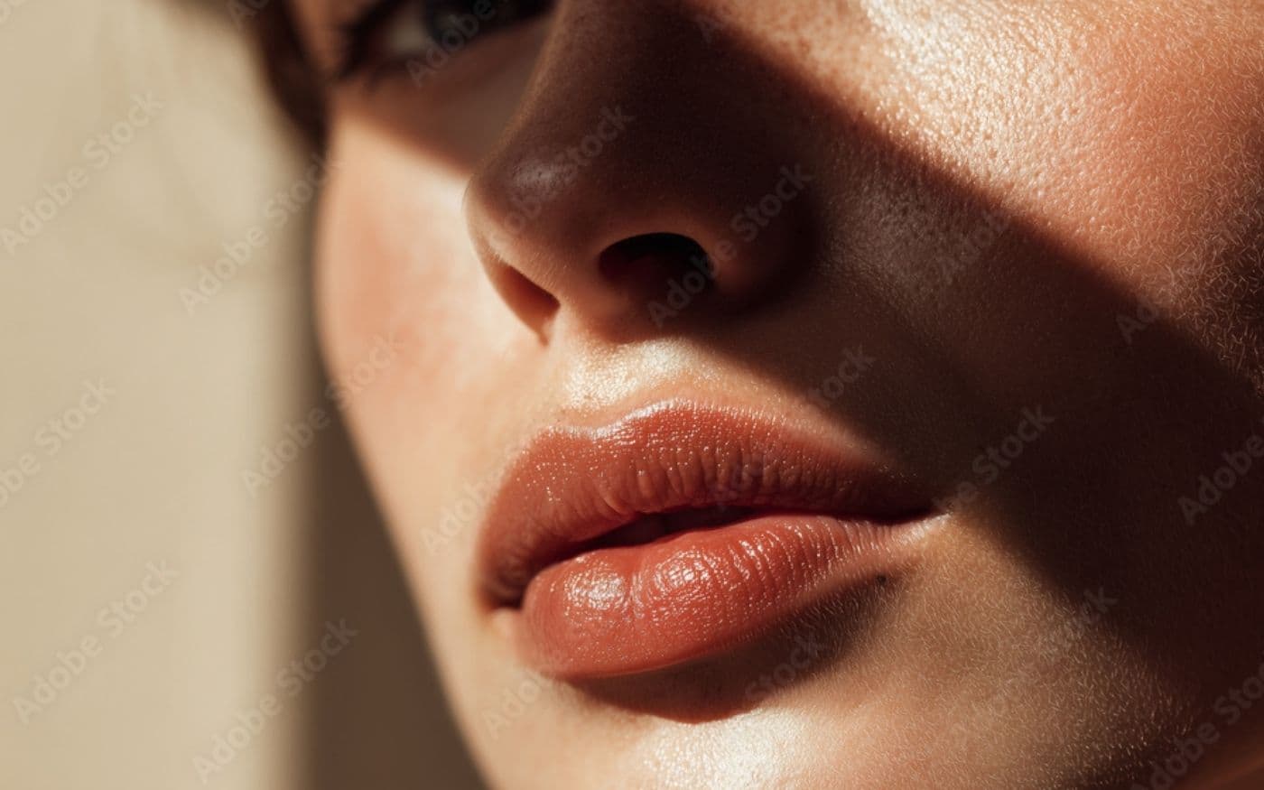 Labios con luz natural, piel real